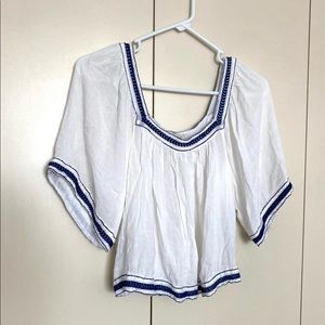 White and Navy Embroidered Top